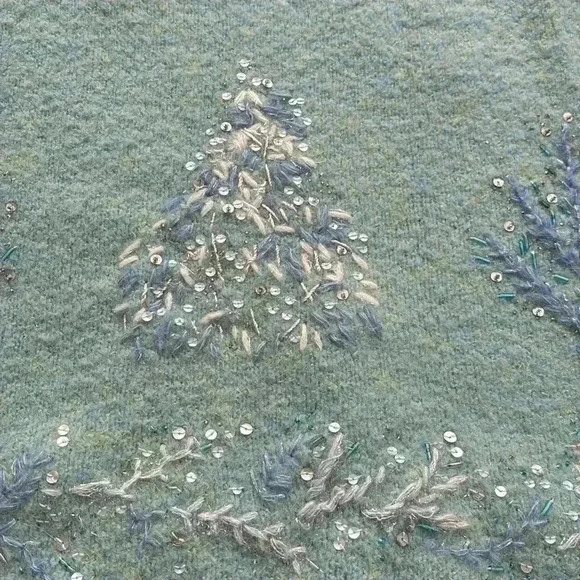 Talbots | Light  blue wool blend embroidery and beaded sweater - Picture 4 of 12